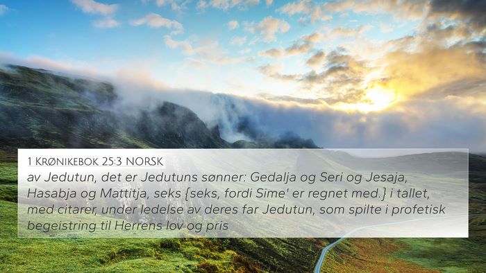 1 Krønikebok 25:3 NORSK Bible Verse Image