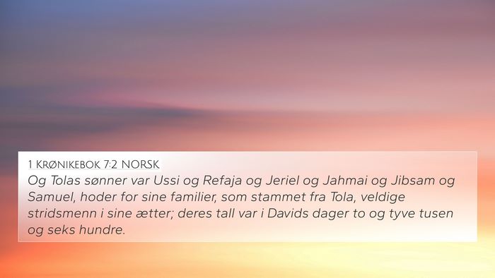 1 Krønikebok 7:2 NORSK 4K Wallpaper - Og Tolas sønner var Ussi og Refaja og Jeriel og - 4K Wallpaper Bible Verse