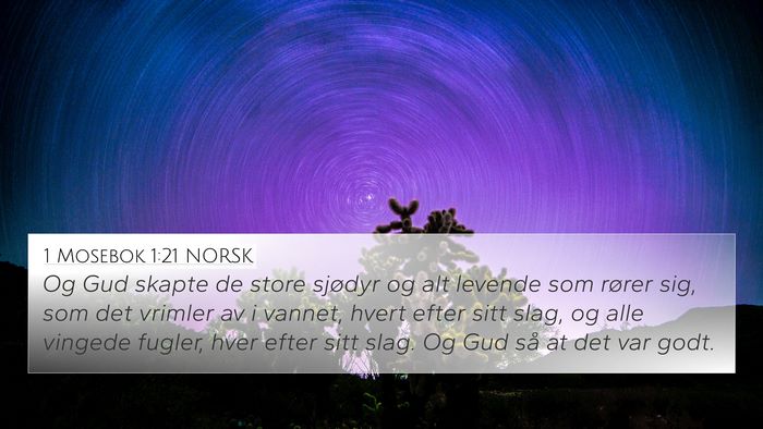 1 Mosebok 1:21 NORSK 4K Wallpaper - Og Gud skapte de store sjødyr og alt levende som - 4K Wallpaper Bible Verse