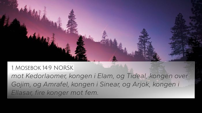 1 Mosebok 14:9 NORSK 4K Wallpaper - mot Kedorlaomer, kongen i Elam, og Tideal, kongen - 4K Wallpaper Bible Verse