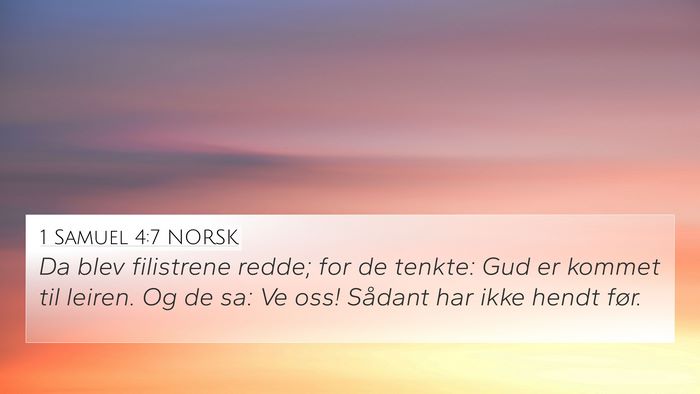 1 Samuel 4:7 NORSK Bible Verse Image