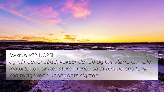 Markus 4:32 NORSK 4K Wallpaper - og når det er sådd, vokser det op og blir - 4K Wallpaper Bible Verse