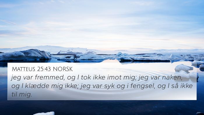 Matteus 25:43 NORSK Bible Verse Image