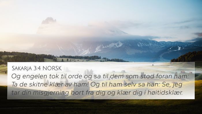 Sakarja 3:4 NORSK 4K Wallpaper - Og engelen tok til orde og sa til dem som stod - 4K Wallpaper Bible Verse