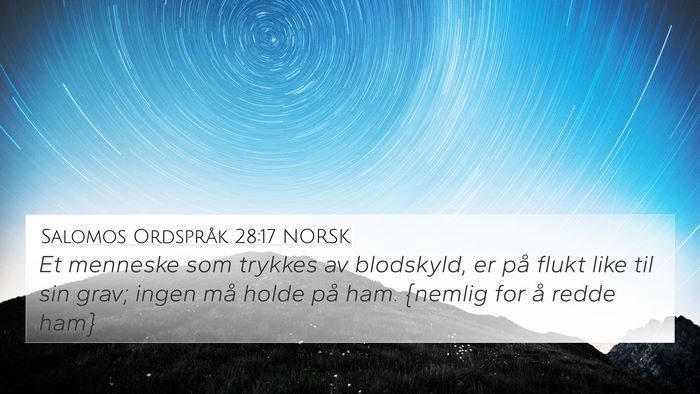Salomos Ordspråk 28:17 NORSK Bible Verse Image