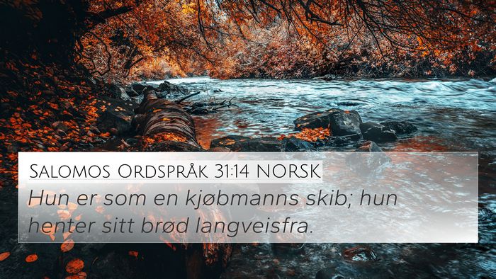 Salomos Ordspråk 31:14 NORSK 4K Wallpaper - Hun er som en kjøbmanns skib; hun henter sitt - 4K Wallpaper Bible Verse