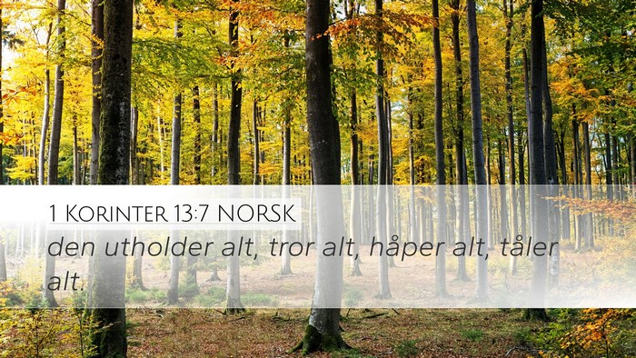 1 Korinter 13:7 NORSK Bible Verse Image