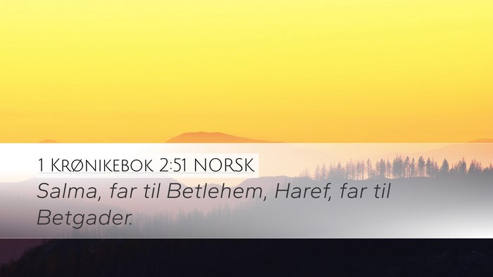 1 Krønikebok 2:51 NORSK Desktop Wallpaper - Salma, far til Betlehem, Haref, far til - Desktop Bible Verse Wallpaper