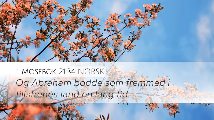 1 Mosebok 21:34 NORSK Desktop Wallpaper - Og Abraham bodde som fremmed i filistrenes land - Desktop Bible Verse Wallpaper