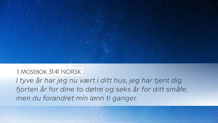 1 Mosebok 31:41 NORSK Bible Verse Image