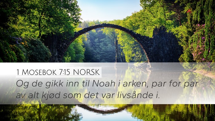 1 Mosebok 7:15 NORSK Desktop Wallpaper - Og de gikk inn til Noah i arken, par for par av - Desktop Bible Verse Wallpaper