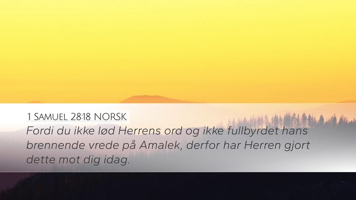 1 Samuel 28:18 NORSK Desktop Wallpaper - Fordi du ikke lød Herrens ord og ikke fullbyrdet - Desktop Bible Verse Wallpaper