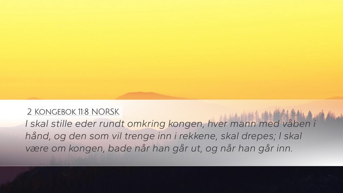 2 Kongebok 11:8 NORSK Desktop Wallpaper - I skal stille eder rundt omkring kongen, hver - Desktop Bible Verse Wallpaper