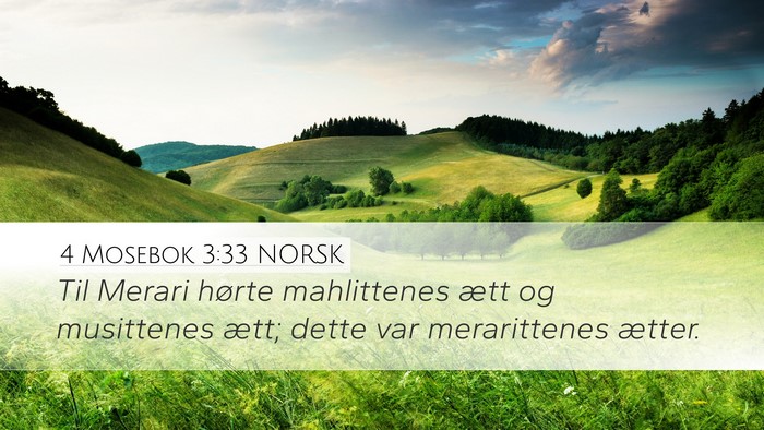 4 Mosebok 3:33 NORSK Desktop Wallpaper - Til Merari hørte mahlittenes ætt og musittenes - Desktop Bible Verse Wallpaper