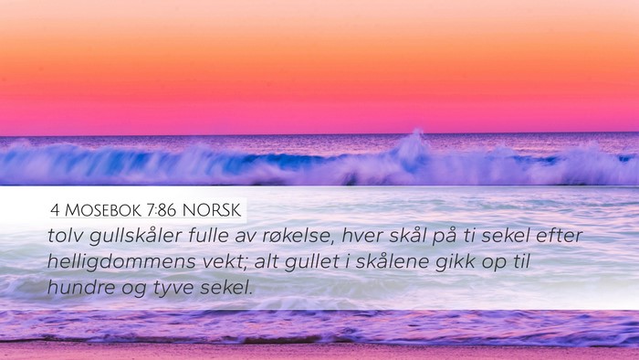 4 Mosebok 7:86 NORSK Desktop Wallpaper - tolv gullskåler fulle av røkelse, hver skål - Desktop Bible Verse Wallpaper