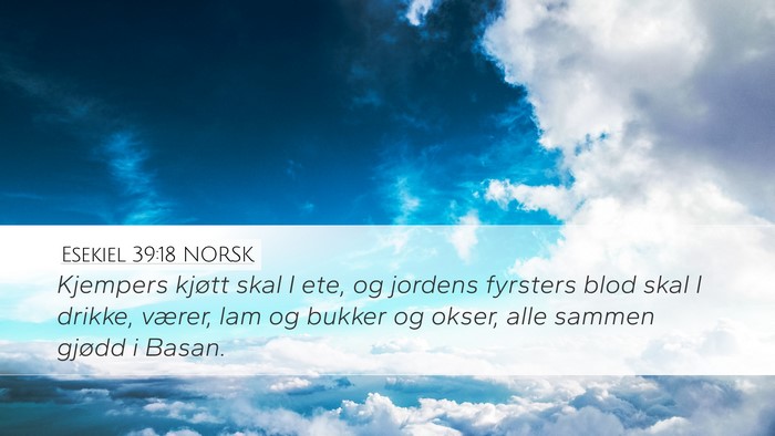 Esekiel 39:18 NORSK Desktop Wallpaper - Kjempers kjøtt skal I ete, og jordens fyrsters - Desktop Bible Verse Wallpaper