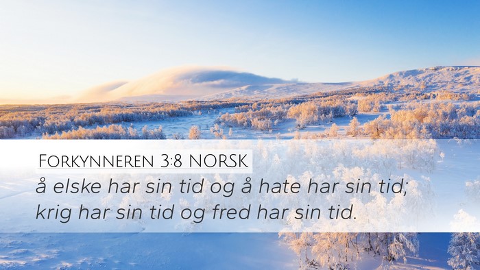 Forkynneren 3:8 NORSK Desktop Wallpaper - å elske har sin tid og å hate har sin tid; krig - Desktop Bible Verse Wallpaper