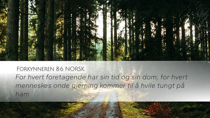 Forkynneren 8:6 NORSK Desktop Wallpaper - For hvert foretagende har sin tid og sin dom; for - Desktop Bible Verse Wallpaper