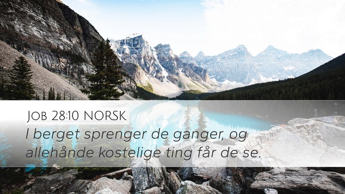Job 28:10 NORSK Desktop Wallpaper - I berget sprenger de ganger, og allehånde - Desktop Bible Verse Wallpaper