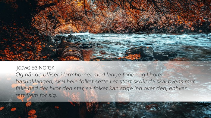 Josvas 6:5 NORSK Desktop Wallpaper - Og når de blåser i larmhornet med lange toner, - Desktop Bible Verse Wallpaper