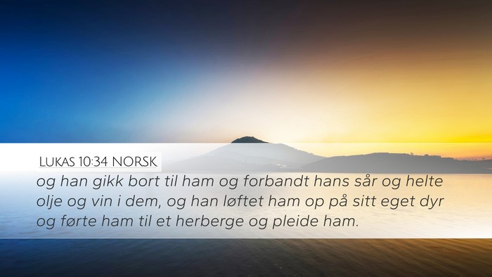 Lukas 10:34 NORSK Desktop Wallpaper - og han gikk bort til ham og forbandt hans sår og - Desktop Bible Verse Wallpaper