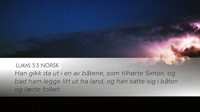 Lukas 5:3 NORSK Desktop Wallpaper - Han gikk da ut i en av båtene, som tilhørte - Desktop Bible Verse Wallpaper