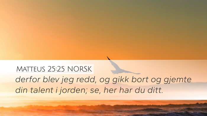 Matteus 25:25 NORSK Desktop Wallpaper - derfor blev jeg redd, og gikk bort og gjemte din - Desktop Bible Verse Wallpaper