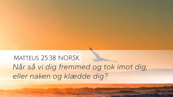 Matteus 25:38 NORSK Desktop Wallpaper - Når så vi dig fremmed og tok imot dig, eller - Desktop Bible Verse Wallpaper