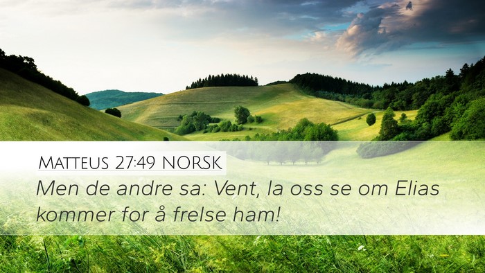 Matteus 27:49 NORSK Desktop Wallpaper - Men de andre sa: Vent, la oss se om Elias kommer - Desktop Bible Verse Wallpaper