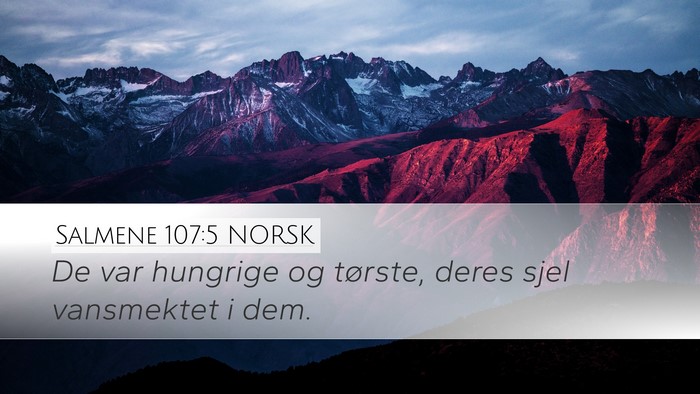 Salmene 107:5 NORSK Desktop Wallpaper - De var hungrige og tørste, deres sjel vansmektet - Desktop Bible Verse Wallpaper