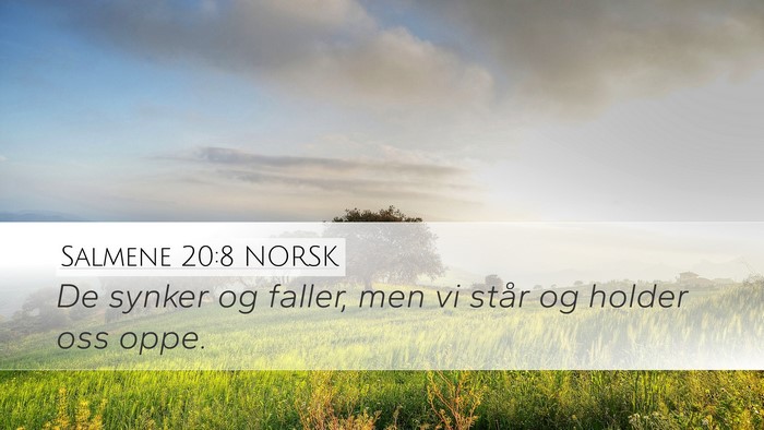 Salmene 20:8 NORSK Desktop Wallpaper - De synker og faller, men vi står og holder oss - Desktop Bible Verse Wallpaper