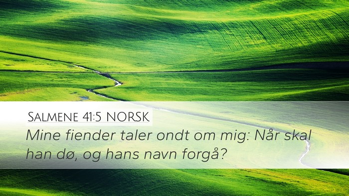 Salmene 41:5 NORSK Desktop Wallpaper - Mine fiender taler ondt om mig: Når skal han - Desktop Bible Verse Wallpaper