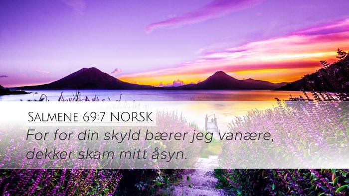 Salmene 69:7 NORSK Desktop Wallpaper - For for din skyld bærer jeg vanære, dekker skam - Desktop Bible Verse Wallpaper