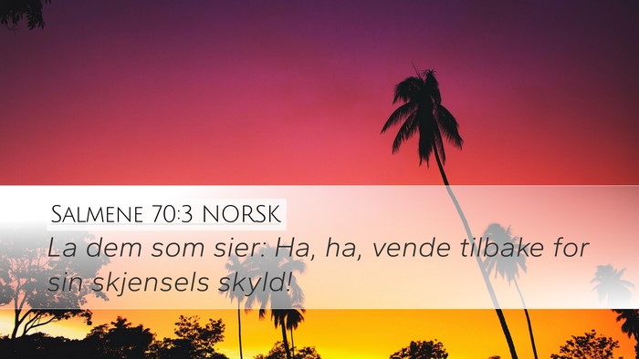 Salmene 70:3 NORSK Desktop Wallpaper - La dem som sier: Ha, ha, vende tilbake for sin - Desktop Bible Verse Wallpaper