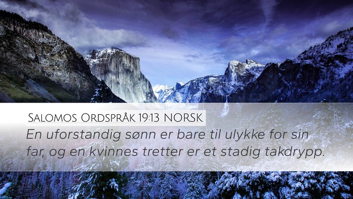 Salomos Ordspråk 19:13 NORSK Desktop Wallpaper - En uforstandig sønn er bare til ulykke for sin - Desktop Bible Verse Wallpaper