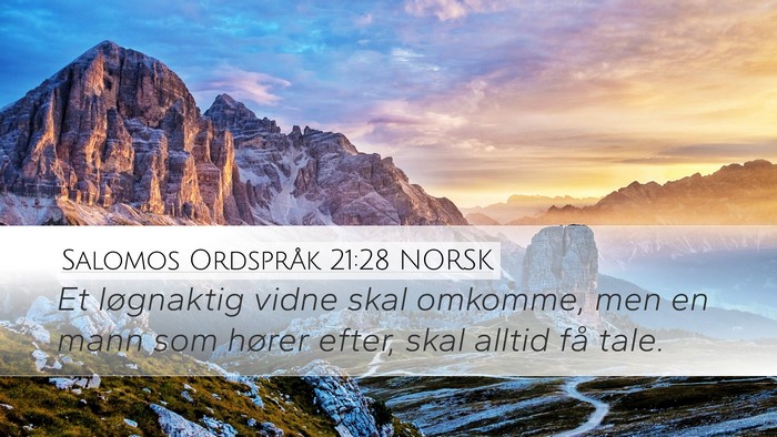 Salomos Ordspråk 21:28 NORSK Bible Verse Image