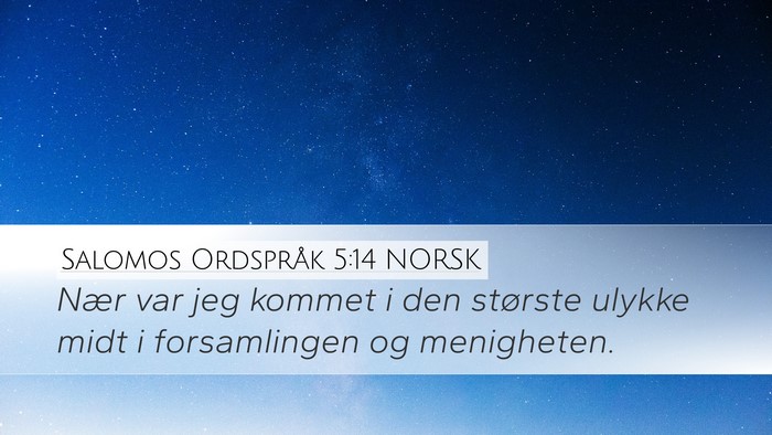 Salomos Ordspråk 5:14 NORSK Desktop Wallpaper - Nær var jeg kommet i den største ulykke midt i - Desktop Bible Verse Wallpaper