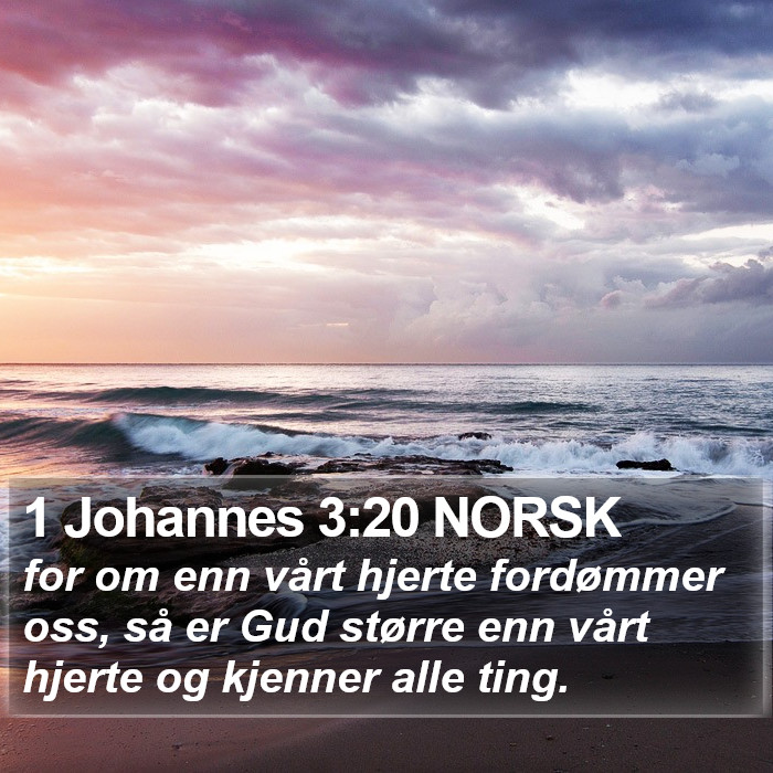 1 Johannes 3:20 NORSK - for om enn vårt hjerte fordømmer oss, så er