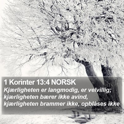 1 Korinter 13:4 NORSK Bible Verse Image