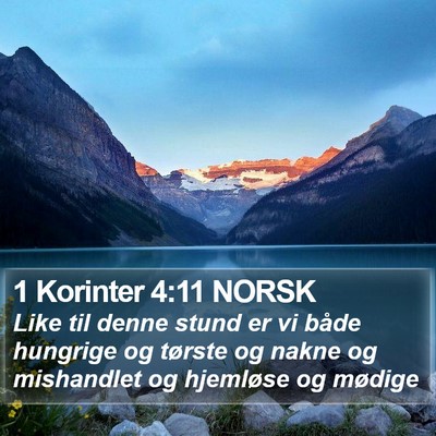 1 Korinter 4:11 NORSK Bible Verse Image