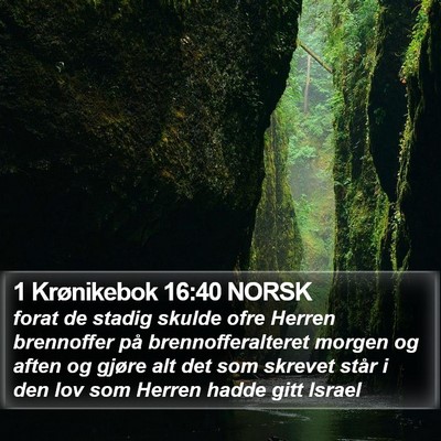 1 Krønikebok 16:40 NORSK Bible Verse Image