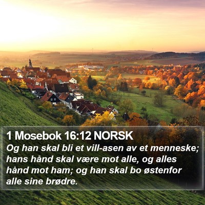1 Mosebok 16:12 NORSK Bible Verse Image