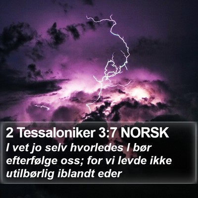 2 Tessaloniker 3:7 NORSK Bible Verse Image