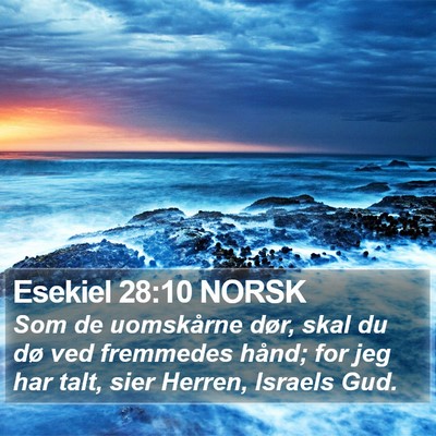 Esekiel 28:10 NORSK Bible Verse Image
