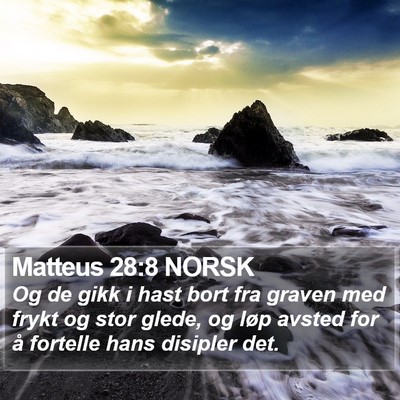 Matteus 28:8 NORSK Bible Verse Image