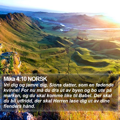 Mika 4:10 NORSK Bible Verse Image