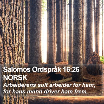 Salomos Ordspråk 16:26 NORSK Bible Verse Image