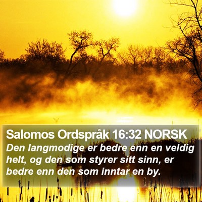 Salomos Ordspråk 16:32 NORSK Bible Verse Image