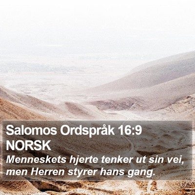 Salomos Ordspråk 16:9 NORSK Bible Verse Image