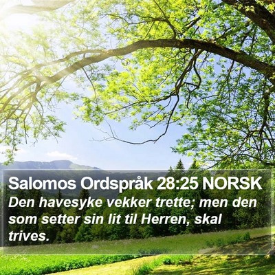 Salomos Ordspråk 28:25 NORSK Bible Verse Image